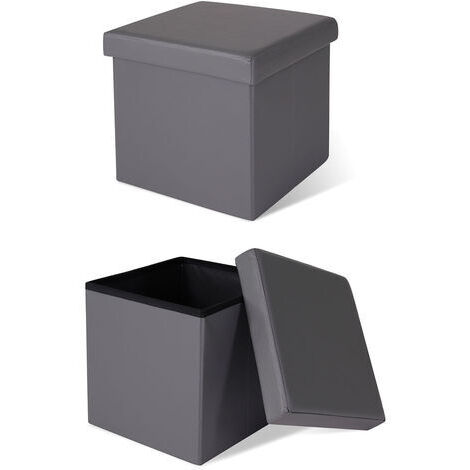 dibea faltbarer Sitzhocker / Aufbewahrungsbox, Sitzbank aus Kunstleder, 38 x 38 x 38 cm, grau