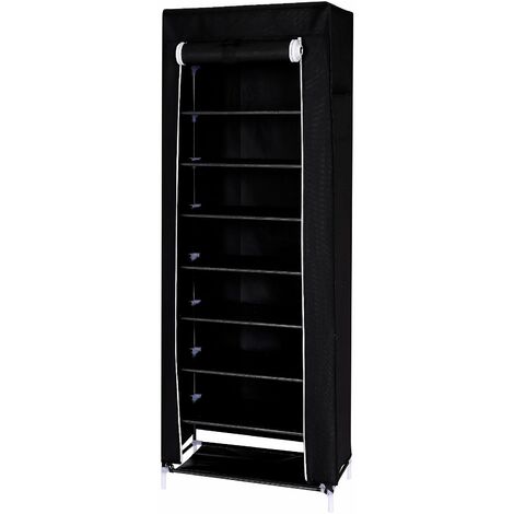 dibea Schuhschrank 160x60x30 cm, Schuhregal mit Vliesbezug, schwarz