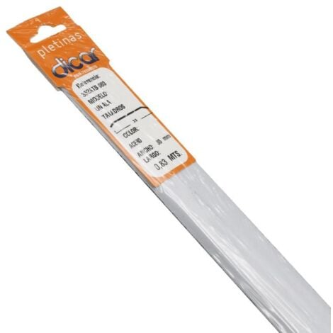 DICAR pletina ala acero 3,5x83cm atornillar , Pletina para juntas de suelo de forma de ala. - Medidas 35 x 830 mm. - Color acero inox. - Forma ala. Con tornillos. - Para la unión d