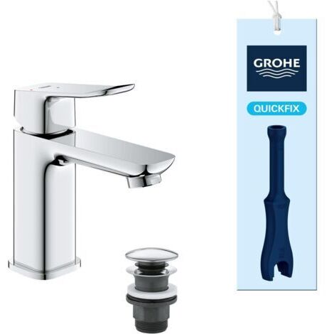Dice Mitigeur monocommande Lavabo Taille S (Robinet pour Lavabo de Salle de bain, Avec bonde clic clac, facile à installer avec QuickTool inclus, Economie d'eau), Chrome, 1018610000