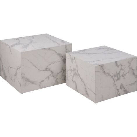 Dice Table basse marbrée, 2 pièces, finition, blanc. - Blanc