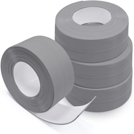 Dichtungsprodukt für Wände und Fassaden, selbstklebende Türdichtung, 4 Rollen PVC-Dichtungsband für WC, Badewanne, Wandecken und Fliesen (grau)