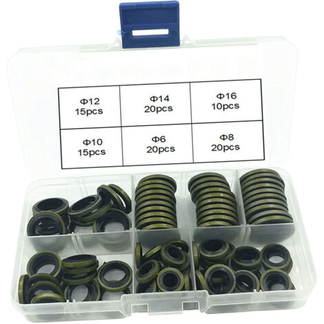 [Dichtungssatz] 100 Gummi-Ölablassschraubendichtungen mit Metalleinsätzen – Verschiedene Durchmesser (6–16 mm) für Autos und Motorräder