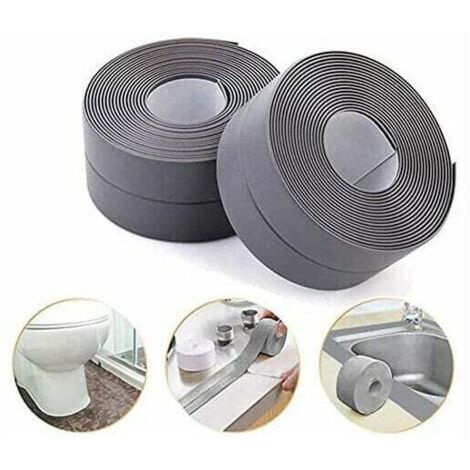 Dichtungsstreifen, Badezimmer-Silikon-Dichtungsmittel, graues Band, Badewanne, PE, selbstklebend, zum Abdichten von Küchenecken, 38 mm, 3,2 m – (2er-Pack)