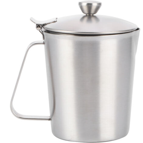 Dicke Latte-Kaffeetasse aus Edelstahl 304, 500-ml-Milchkännchen mit Deckel und Skala
