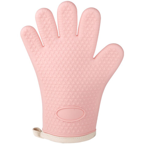 Dicker, hitzebeständiger Silikon-Ofenhandschuh für Backofen und Toaster, rosa-orange