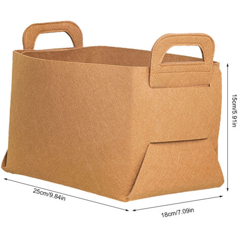Dicker, waschbarer Aufbewahrungskorb aus Filz – Größe M (25 x 18 x 15 cm) – Braun – Kompaktes Design mit klappbaren Seiten und Griffen