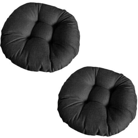 Dickes, rundes Stuhlkissen, einfarbig, 2er-Set, bequeme, atmungsaktive Tatami-Stuhlpolster aus Leinen für drinnen und draußen, Garten, Terrasse (schwarz, 40 x 40 x 9 cm)