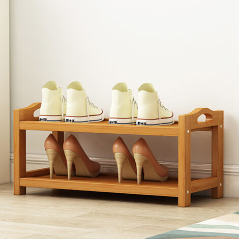 Dickes Schuhregal aus Bambus, großes Fassungsvermögen, 2 Etagen, für Schlafzimmer oder Studentenwohnheim, 50 cm lang
