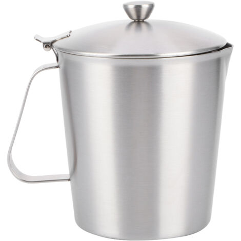 Dickwandiger Latte-Kaffeebecher aus Edelstahl 304, 1000-ml-Milchaufschäumkännchen mit Skala und Deckel