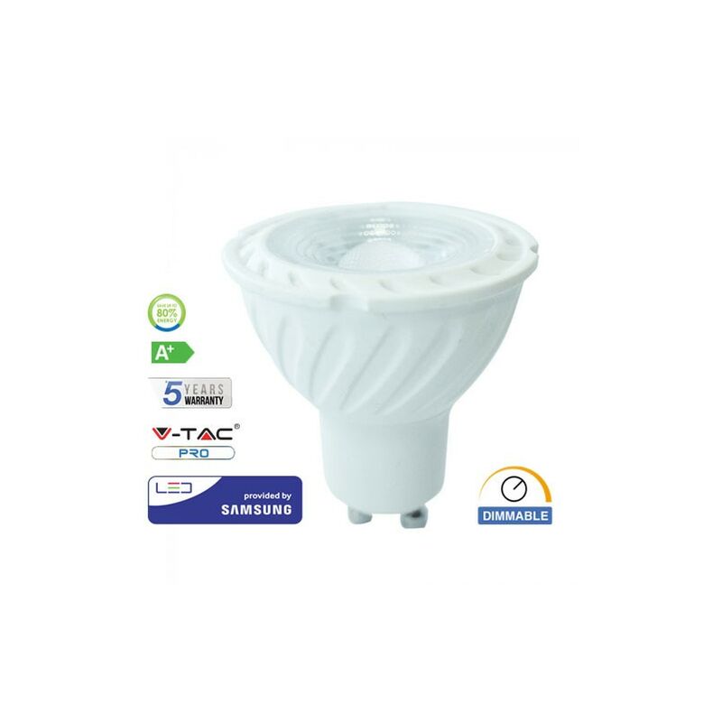 

BombillaLED Samsung GU10 6.5W 110° 220V Regulable V-TAC PRO Temperatura de color - 6400K Blanco frío