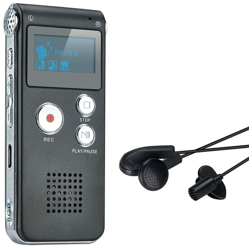 Enregistreur vocal portable avec lecteur MP3 LCD - Dictaphone Enregistreur numérique 8 Go pour un enregistrement audio de qualité supérieure (Noir)