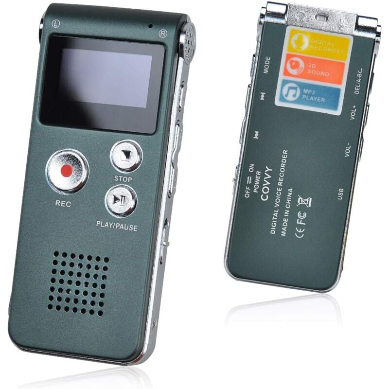 Dictaphone Enregistreur Numérique Portable Enregistreur Vocal 8GB Enregistreur Audio Lecteur MP3 Dictaphone LCD (Gray)