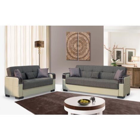 Diego Black/Grey & Beige/Brown 3+2 Seated Sofa Bed - Beige/Brown 3+2