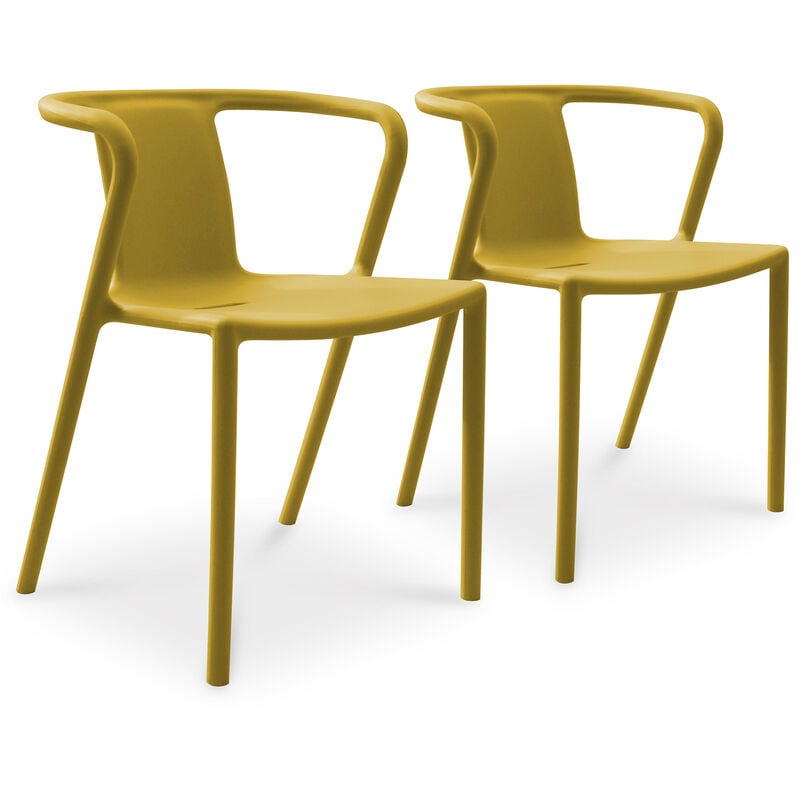 DIEGO - Lot de 2 fauteuils de jardin empilables, polypropylène jaune moutarde - CITY GARDEN - Jaune moutarde