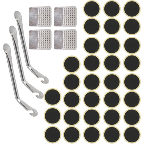 Dieses 39-teilige Fahrradschlauch-Reparaturset enthält einen Reifenheber, einen Flicken und eine Metallfeile.