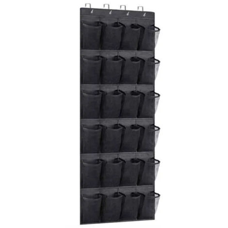 Dieses hängende Aufbewahrungssack für eine Tür ist aus Non-Woven-Gewebe gefertigt und misst 55 x 150 cm. Es verfügt über 24 Taschen von 13,6 x 21 cm, um Ihre Schuhe, Kleidung und Spielzeug zu verstaue