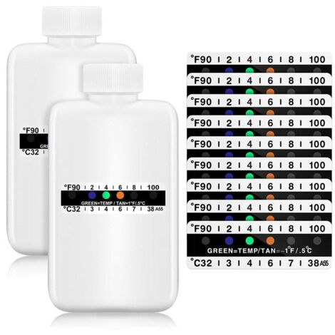 Dieses komplette 12-teilige Urintest-Set enthält Teststreifenfläschchen, tragbare Reise-Teststreifenfläschchen und viskose thermometrische Teststreifen.