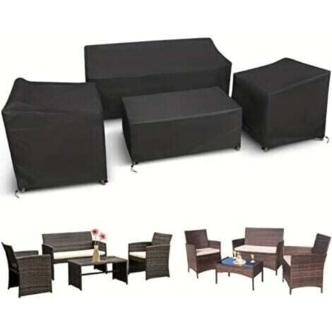 Dieses Set aus vier Schutzhüllen für Gartenmöbel eignet sich für Sofas, Sessel und Couchtische. Hergestellt aus strapazierfähigem Oxford-Gewebe, ist es wasser- und winddicht und schützt Ihre Terrassen