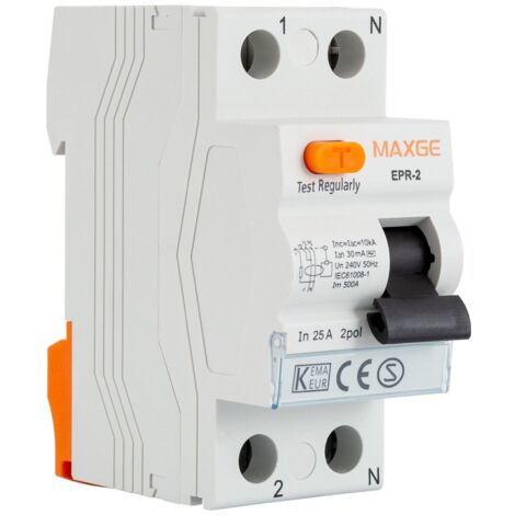 Diferencial Industrial MAXGE 25A 2P Monofásico 30mA Clase AC 10kA