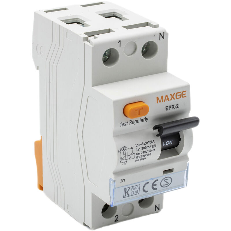 

Maxge - Interruptor diferencial industrial 2P-300mA-Clase AC-6kA Blanco 40 A