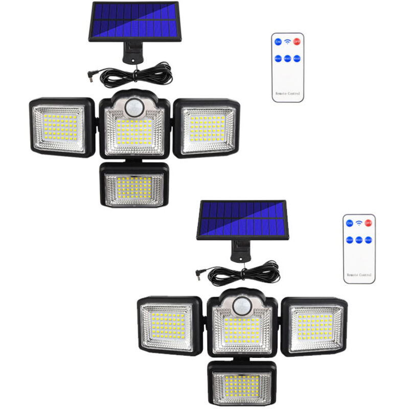 2 PCS Luz giratoria solar Control remoto inteligente Inducción Jardín al aire libre Luz de pared solar impermeable, 192LED