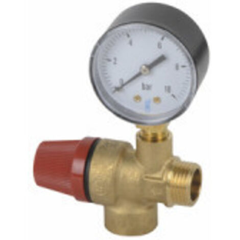 Diff – Soupape de chauffage 3b avec manomètre 0-10 bars – Corps en laiton – Température de fonctionnement 5-110°C – Raccord MF1/2'