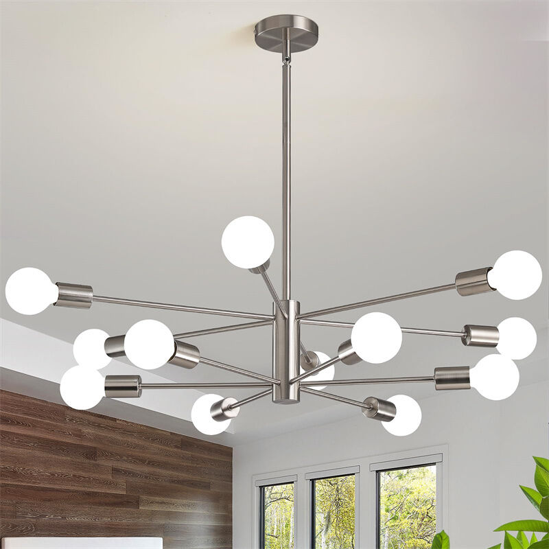 Modern Sputnik Chandelier, Mid-Century 12-Head Adjustable Height Ceiling Light, Bulb Not Included, for Bedroom, Living Room