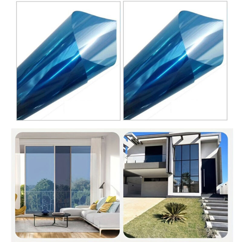 NICOLA Pack of 2 anti-ultraviolet window stickers, privacy and light-blocking film, light blue and silver, 50 cm x 6 m