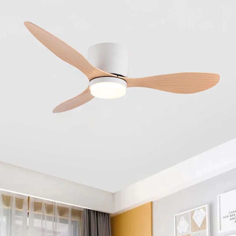 Ventilador de techo LED minimalista y moderno, ventilador de techo grande, control remoto de 6 velocidades, color madera, 132 cm