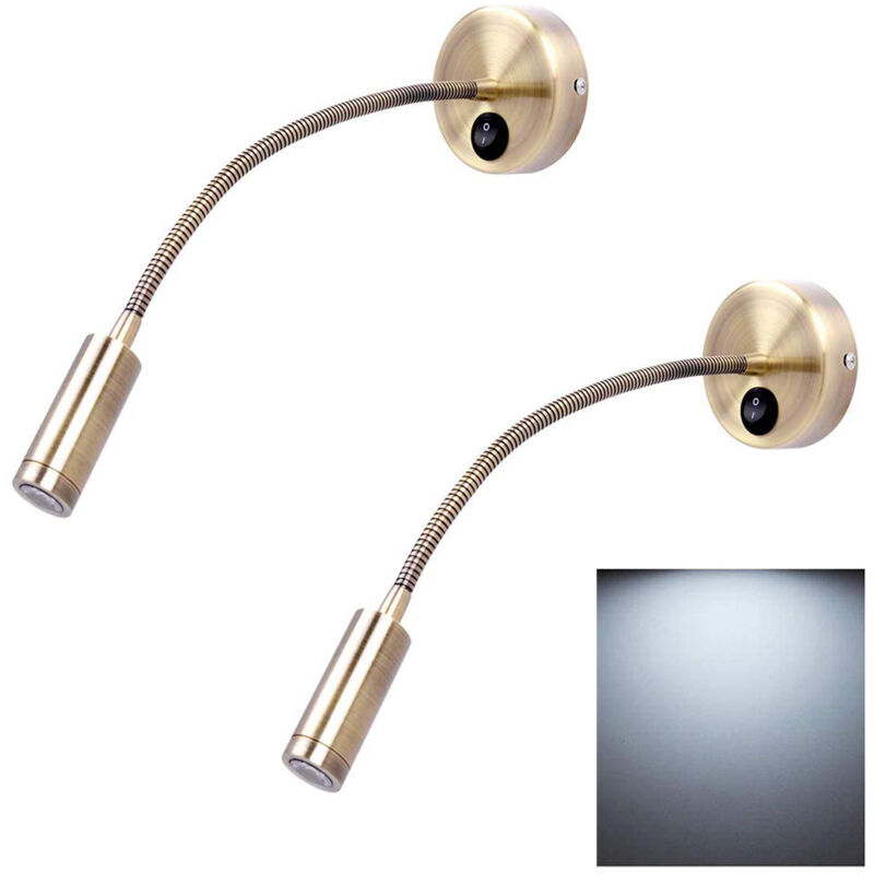Set of 2 bedside lamps with switch, flexible LED bedside lamp, European style, white light, 3W, 6000K