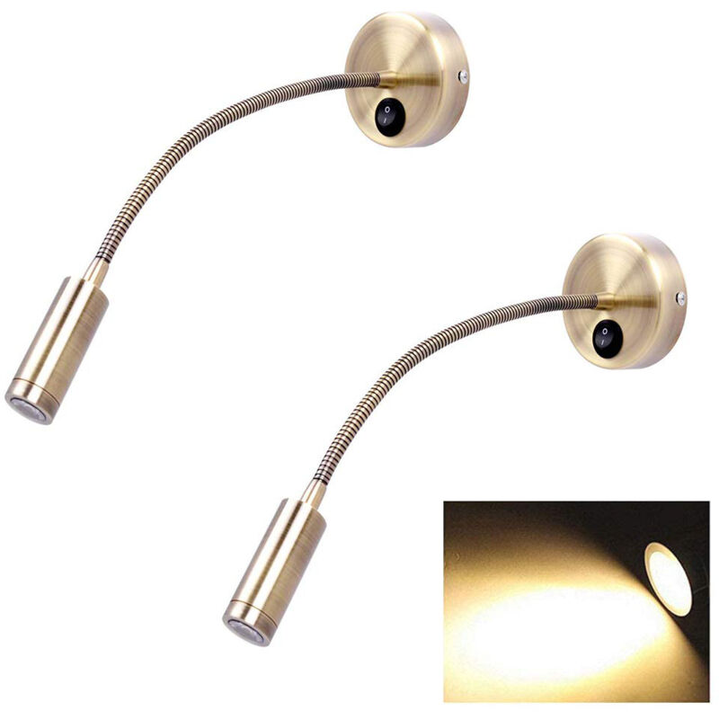 Set of 2 minimalist LED bedside lamps with switch, wall mount, 3W, flexible, warm light, 3000K