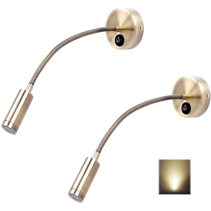 Set of 2 LED bedside lamps for bedroom - Bronze flexible LED wall light, adjustable spotlight, 4000 K