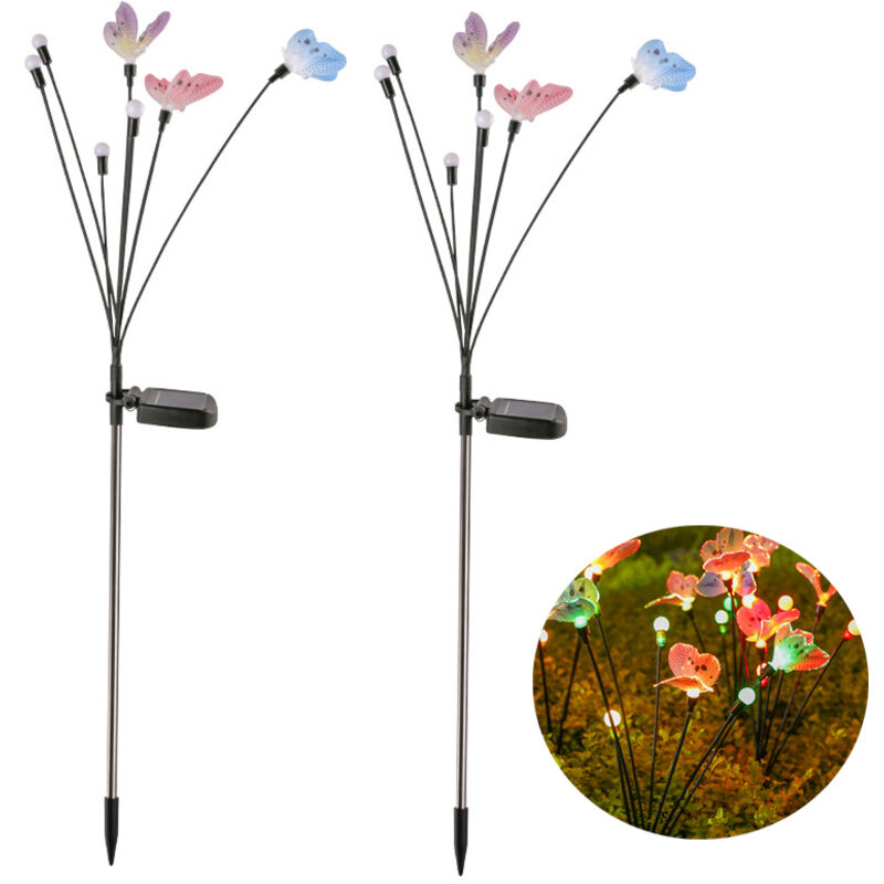 Luci solari da giardino, confezione da 2 luci solari da giardino impermeabili per esterni, 7 luci solari natalizie a forma di farfalla a LED