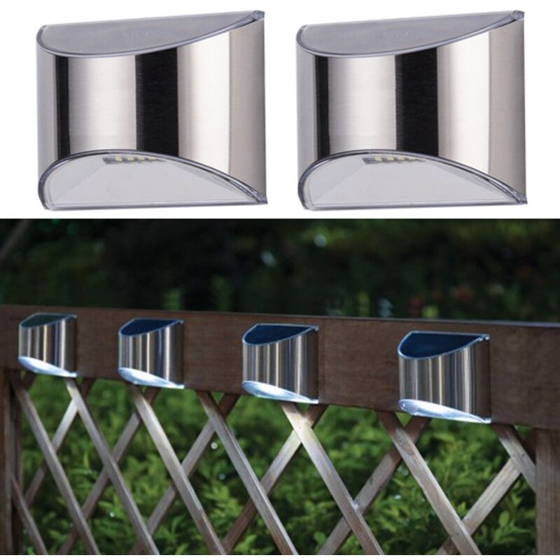 2pcs Solar Garden Light Stainless Steel Powered Fence Lights Outdoor Garden Waterproof Wall Lamp, White Light