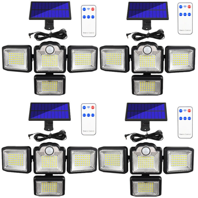 4 PCS Solar Four-Head Rotating Smart Light with Remote Control, Human Body Detection, Outdoor Garden Waterproof Street Light, 192 LEDs