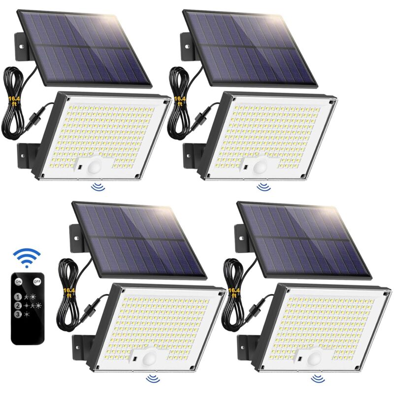 4 Pack Solar Lights Outdoor, 172 LED, with Motion Sensor, IP65, 120° Beam Angle, Solar Wall Light, White Light