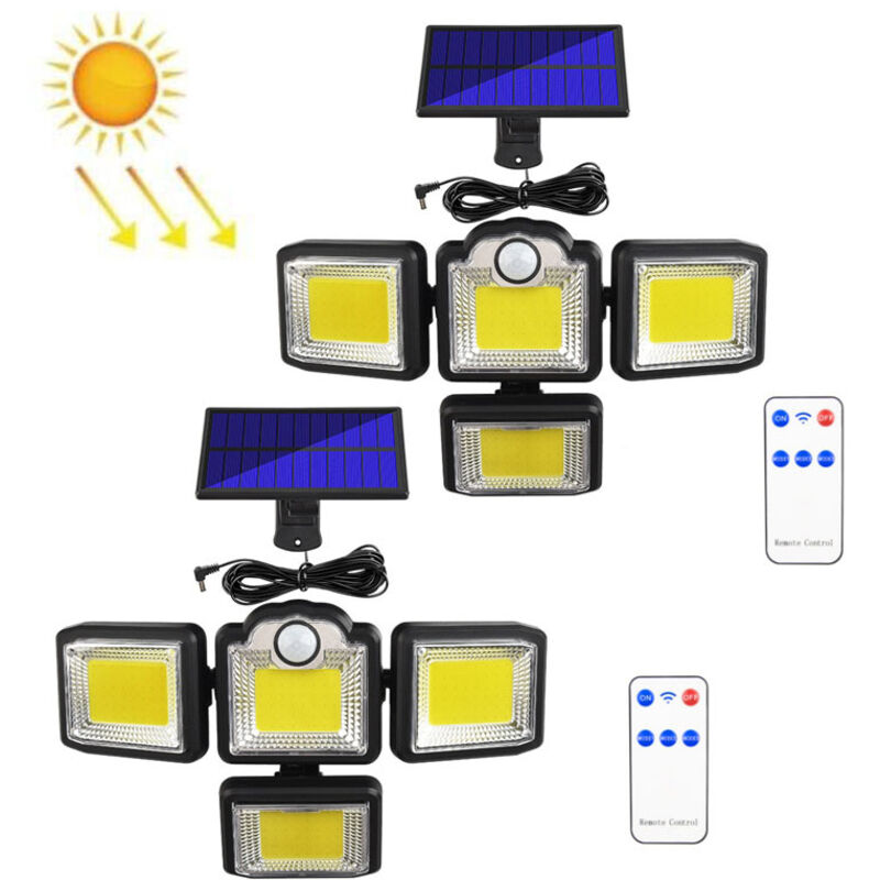 Solar Motion Sensor Wall Light, 2 Pieces, Waterproof, for Outdoor Use, 192 COB LEDs, Garden Street Light