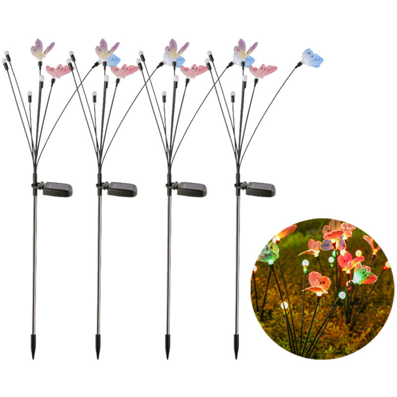4-Pack Solar Garden Lights, 7 LED Waterproof Outdoor Garden Decoration Solar Light with Butterfly Firefly for Christmas Decoration