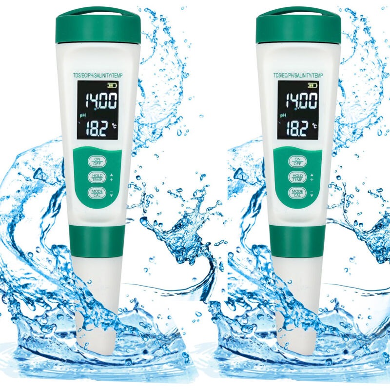 2PCS 5-in-1 Digital pH Tester, High Precision, with Backlit Screen, pH/EC/TDS/Salinity/Temperature, 0.01 Resolution, TDS for Drinking Water, Swimming