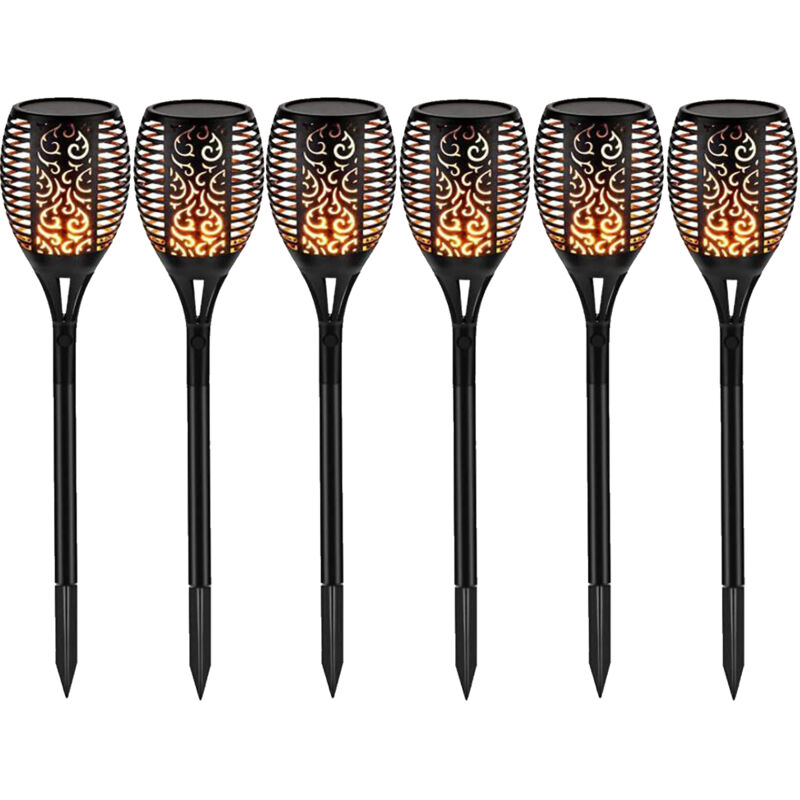 Paquete de 6 luces solares de llama de 12 LED, parpadeantes, azules y moradas, impermeables, para decoración de jardín, caminos y patios.