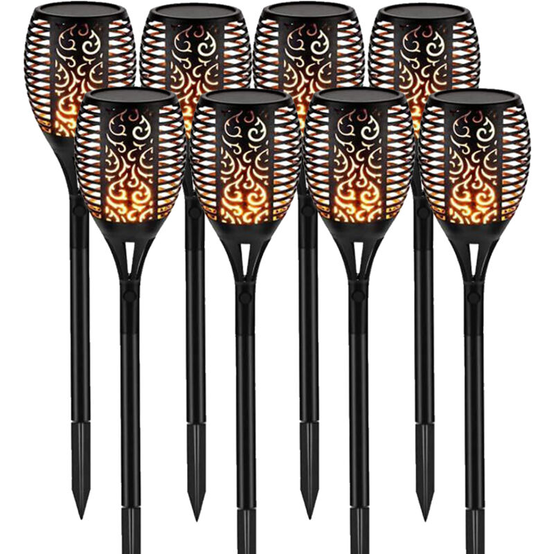 Paquete de 8 luces solares de llama de 12 LED, impermeables, para exteriores, parpadeantes, para decoración de jardín.