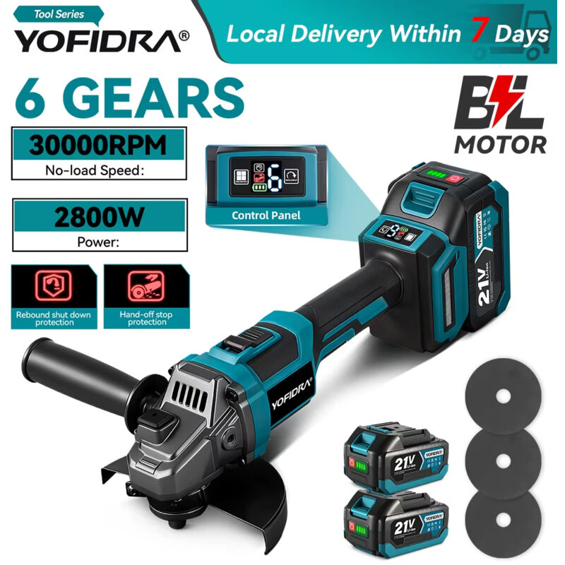Amoladora angular eléctrica inalámbrica de 6 velocidades, 30.000 RPM, herramienta eléctrica para lijar, pulir y cortar (2 baterías).