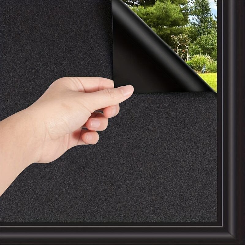 NICOLA Frosted Glass Film, No Adhesive, Sun Protection and Privacy Film, Removable Static Cling Sticker, Frosted Black, 60 x 500 cm