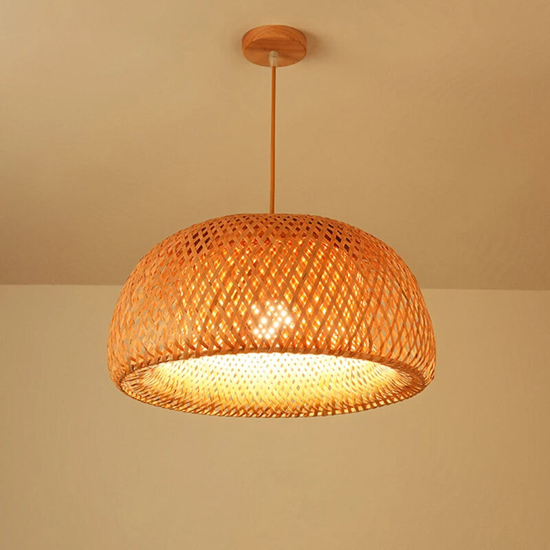 Bambus Hängeleuchte Handgeflochten 30cm, Deckenlampe Chinesischer Stil für Wohnzimmer Schlafzimmer Restaurant, Moderne Wohnraum Deko Zen Atmosphäre