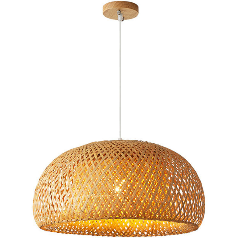 Rattan Hängeleuchte Handgeflochten 30cm, Asiatische Deckenlampe für Küche Wohnzimmer Restaurant, Zen Atmosphäre Wohnraum Deko Innenbeleuchtung ohne