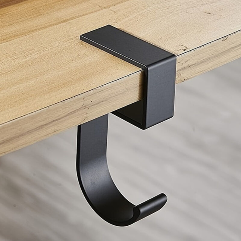 Fuleadture 1 Aluminum Desktop Organizer Hook - No-Drill Over-the-Door Bag Hook with Anti-Slip Design, Elegant Black for Office