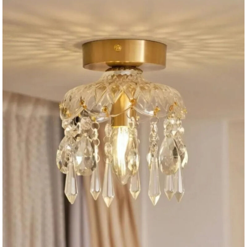 Image of AUTRUCKER Retro Brass Ceiling Light, Crystal&hellip;