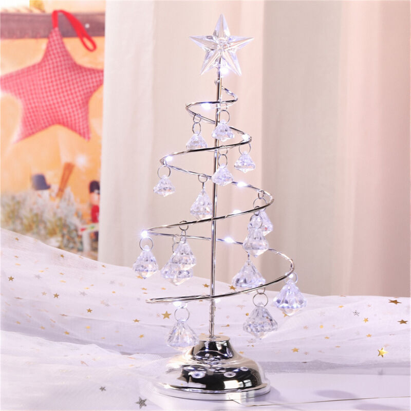 Fuleadture Christmas table lamp, mini Christmas tree with crystal ball, battery-operated LED lamp (batteries not included)