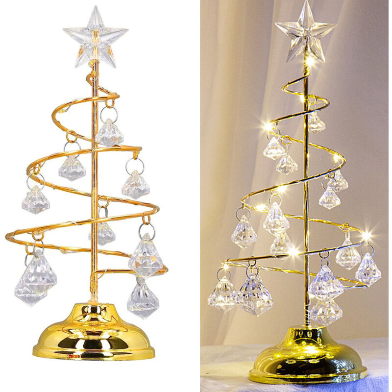 Fuleadture LED crystal table lamp in the shape of a Christmas tree, ambient night light, spiral desk decoration, ideal for Christmas (batteries not